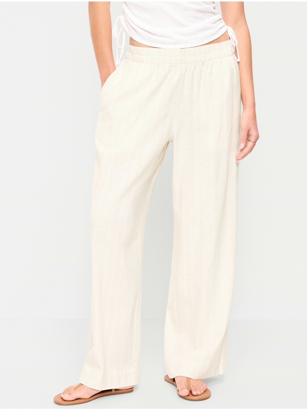 ON Flax Linen Blend High Rise Wide Leg Pants Women’s XL Coastal Lightweight